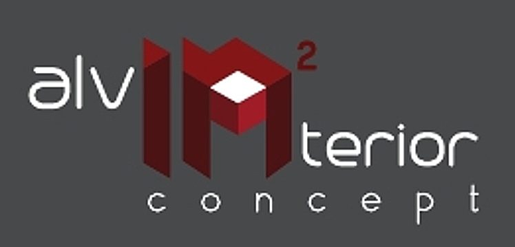 Image of Alvininterior Concept's logo with white san serif text, red geometric shapes and a dark gray background