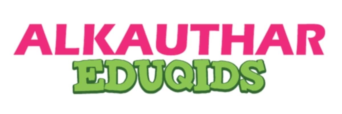 Logo of Al Kauthar Eduqids with Al Kauthar lettered in blocky rose red italic sans serif font and Eduqids in a bubbly green serid font with a darker green stroke