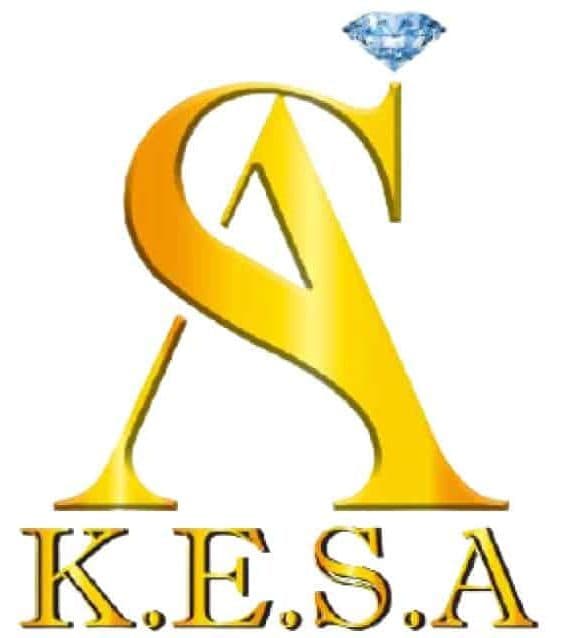 Logo of Kedai Emas Siti Aishah - Gold-white gradient with graphic combining letter 'A' and 'S with a diamong on top', and initials K.E.S.A. in capitalized serif font