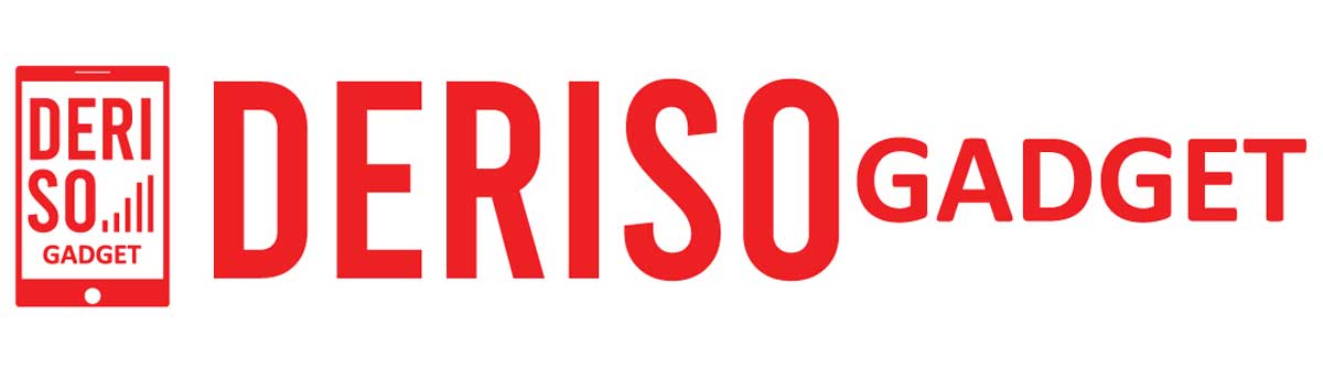 Logo of Deriso Gadget - Red with a graphic of the company name in a phone and capitalized sans serif lettering