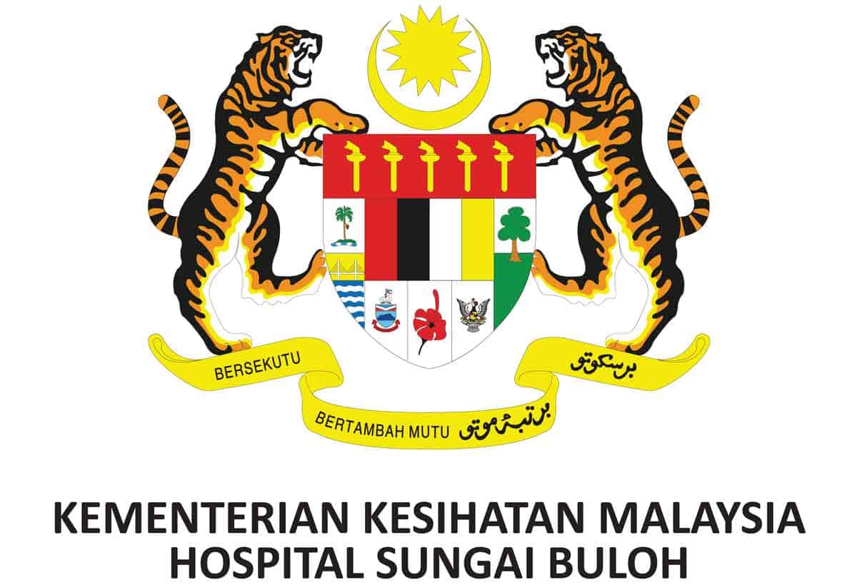 Logo of Sungai Buloh Hospital - Logo of the Malaysian Ministry of Health with Sungai Boloh Hospital written beneath (featuring the Malaysian coat of arms)