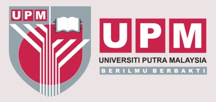 Logo of Universiti Putra Malaysia - Color scheme of red, gray and white, with initials 'UPM' lettered in blocky white sans serif font in red rectangles, and the university emblem including rounded and blocky shapes, lines, a graphic of an open book and the letters 'UPM'