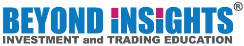 Logo of Beyond Insights - The company name in blocky blue uppercase sans serif font except for 'i's where the dots are replaced with magenta rectangles, and beneath lettered in dark gray uppercase beneath: INVESTMENT and TRADING EDUCATION