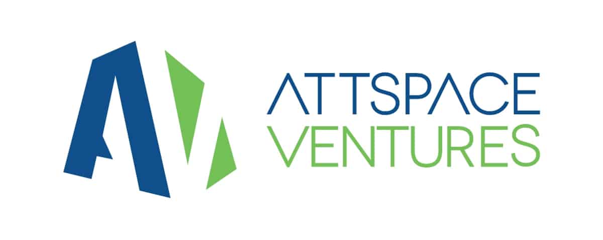 Logo of Attspace Ventures - Featuring a color scheme of blue and green, with a graphic of intitals 'AV' utilizing negative space, and the company name in thin capitalized sans serif font